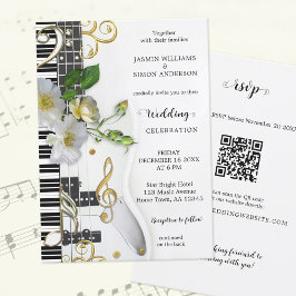Invitación Presupuesto QR RSVP Rosa tema de música Boda