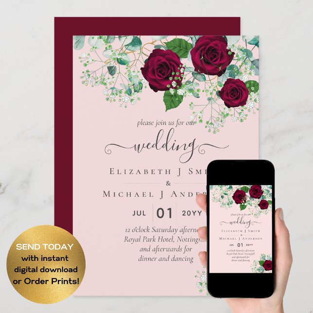 Invitación PRESUPUESTO Rosa de Borgoña Eucalyptus Boda (Subido por el creador)