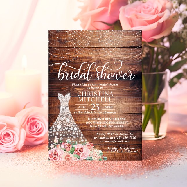 Invitación PRESUPUESTO Rústico Floral Blanco Vaso Ducha de no (BUDGET Rustic Pink Floral White Gown Bridal Shower Invitation)