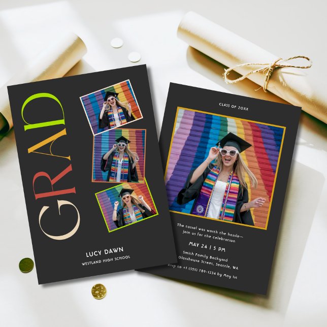 Invitación Presupuesto simple 4 Foto Groovy Graduación Retro (Subido por el creador)