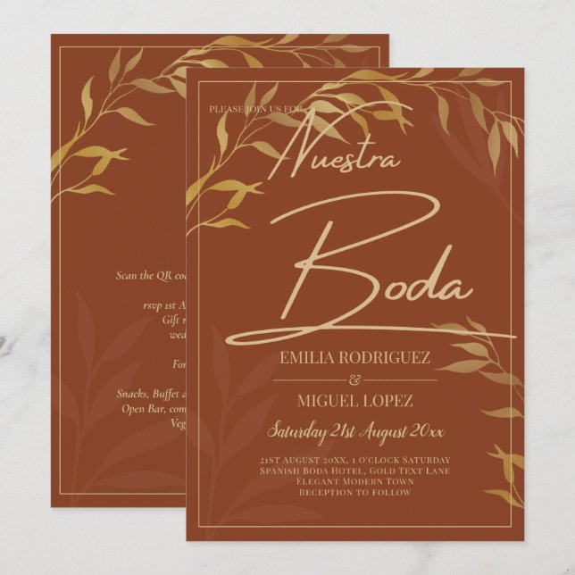 Invitación Presupuesto Terracotta GOLD Nuestra Boda Boda Espa (Anverso / Reverso)