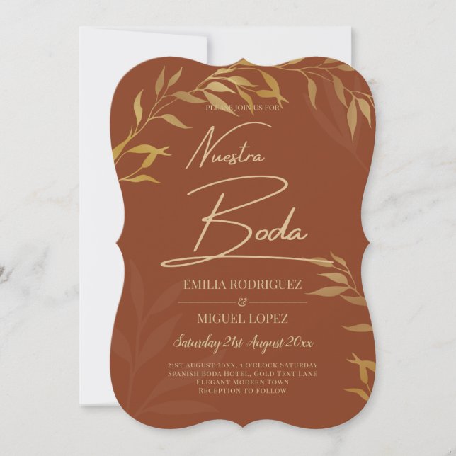 Invitación Presupuesto Terracotta GOLD Nuestra Boda Boda Espa (Anverso)