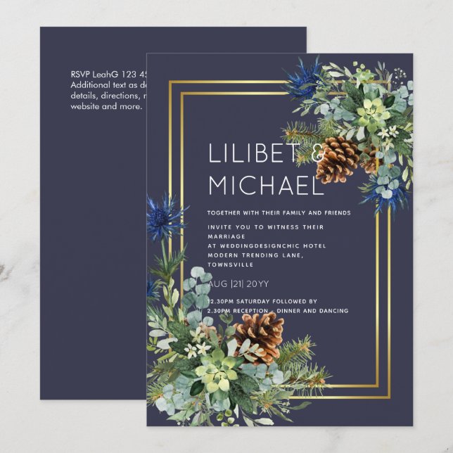 Invitación PRESUPUESTO Thistle azul Eucalyptus Boda Wonderlan (Anverso / Reverso)