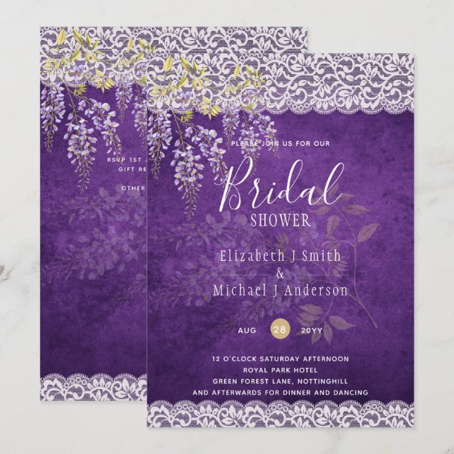 Invitación PRESUPUESTO Wisteria Lace Floral BRIDAL SHOWER INV (Anverso / Reverso)