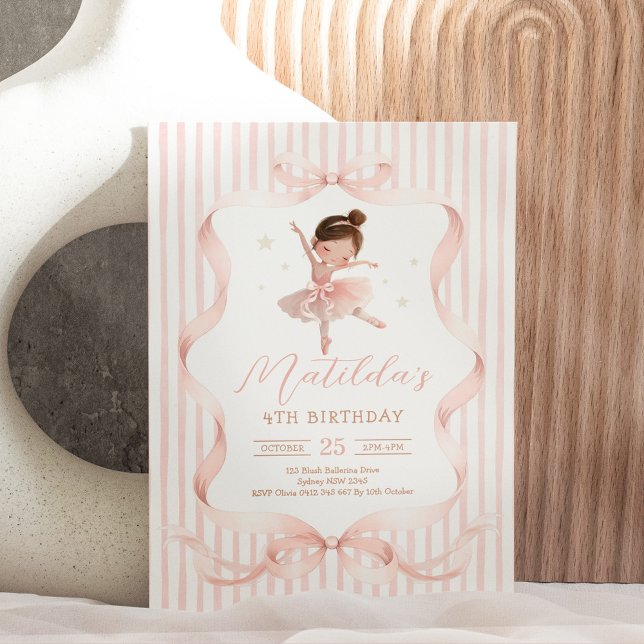 Invitación Pretty Ballerina Pink Bow Ribbon Ballet Birthday (Subido por el creador)