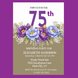 Invitación Pretty Blue and Purple Peony 75th Birthday