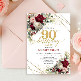 Invitación Pretty Blush Gold Floral 90th Birthday Invitation 