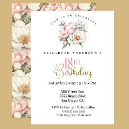 Invitación Pretty Blush Pink Peony Floral 18th Birthday