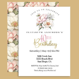 Invitación Pretty Blush Pink Peony Floral 40th Birthday