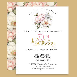 Invitación Pretty Blush Pink Peony Floral 70th Birthday
