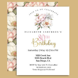 Invitación Pretty Blush Pink Peony Floral 80th Birthday