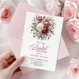 Invitación Pretty Bohemian Red Blush Gold Roses Bridal Shower