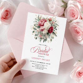 Invitación Pretty Boho Ruby White Gold Floral Bridal Shower