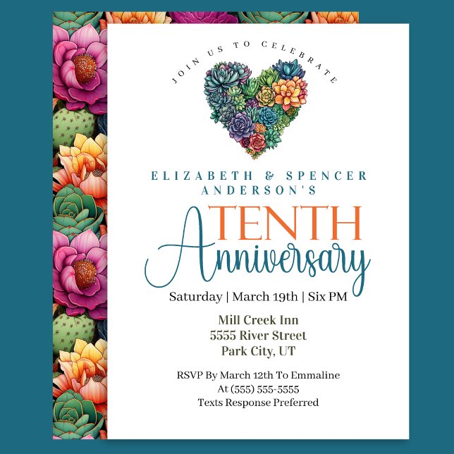 Invitación Pretty Cactus Heart 10th Wedding Anniversary (Subido por el creador)