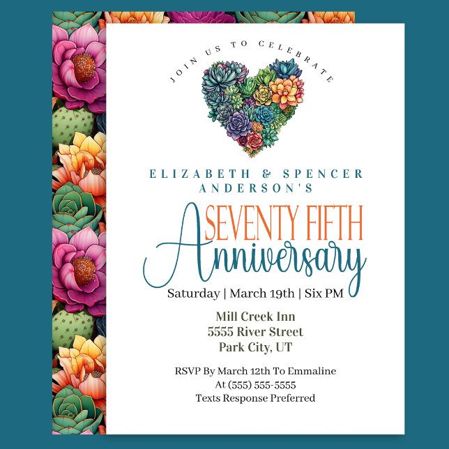 Invitación Pretty Cactus Heart 75th Wedding Anniversary (Subido por el creador)