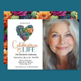 Invitación Pretty Cactus Heart Celebration Of Life Invitation