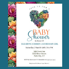 Invitación Pretty Cactus Heart Girl Baby Shower
