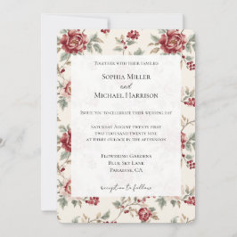 Invitación Pretty Chic Red Cream Floral Wedding