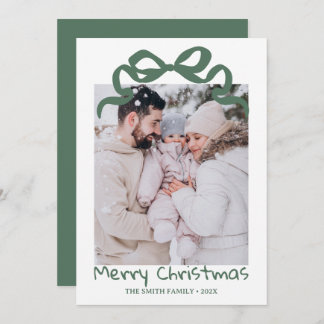 Invitación Pretty cute Christmas Green Bow Photo card