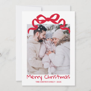 Invitación Pretty cute Christmas Red Bow Photo card 