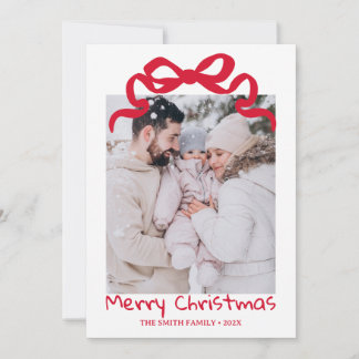 Invitación Pretty cute Christmas Red Bow Photo card