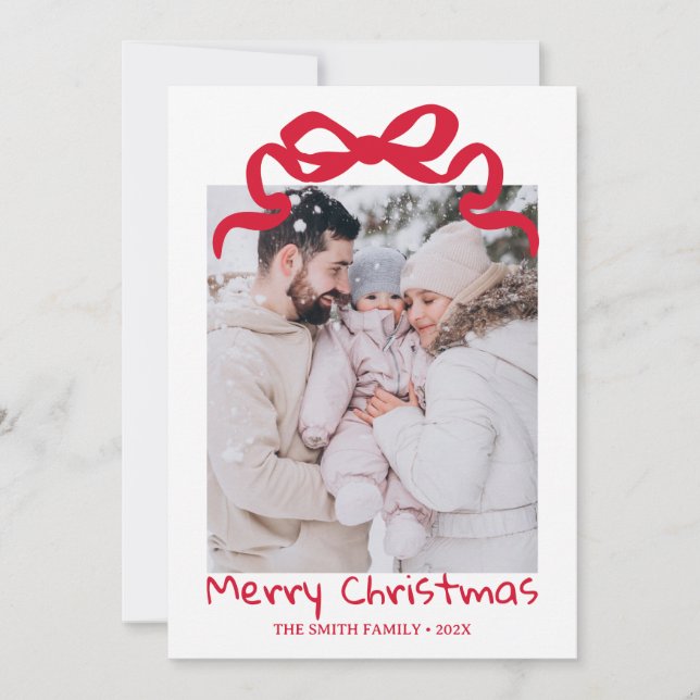Invitación Pretty cute Christmas Red Bow Photo card  (Anverso)