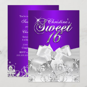 Invitación Pretty Diamond Bow Purple Sweet 16