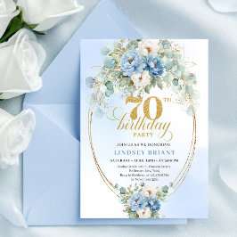 Invitación Pretty Dusty Blue Peonies 70th Birthday Invitation