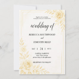 Invitación Pretty Gold and White Wedding Invitation