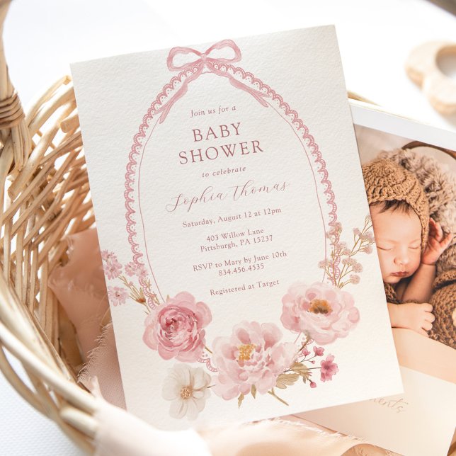 Invitación Pretty in Pink Floral Baby Shower  (Subido por el creador)