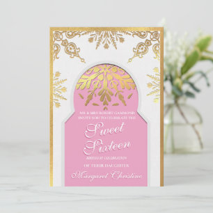 Invitación Pretty in White and Pink Sweet Sixteen