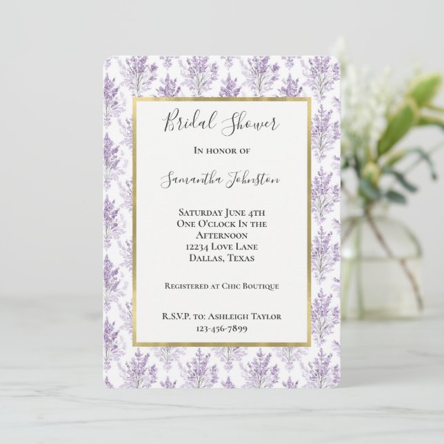 Invitación Pretty Lavender Flowers Bridal Shower (Anverso de pie)