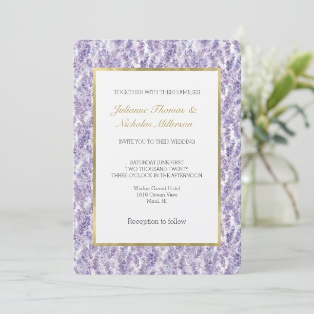 Invitación Pretty Lavender Flowers Wedding (Anverso de pie)