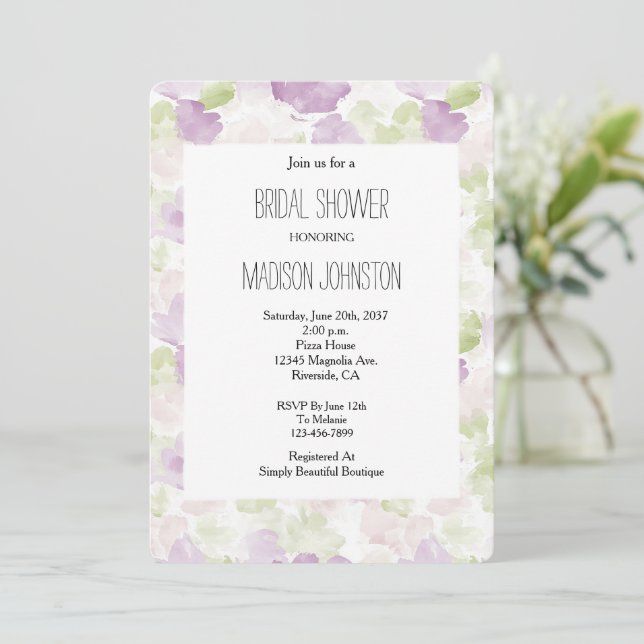 Invitación Pretty Lavender Purple Green Bridal Shower (Anverso de pie)