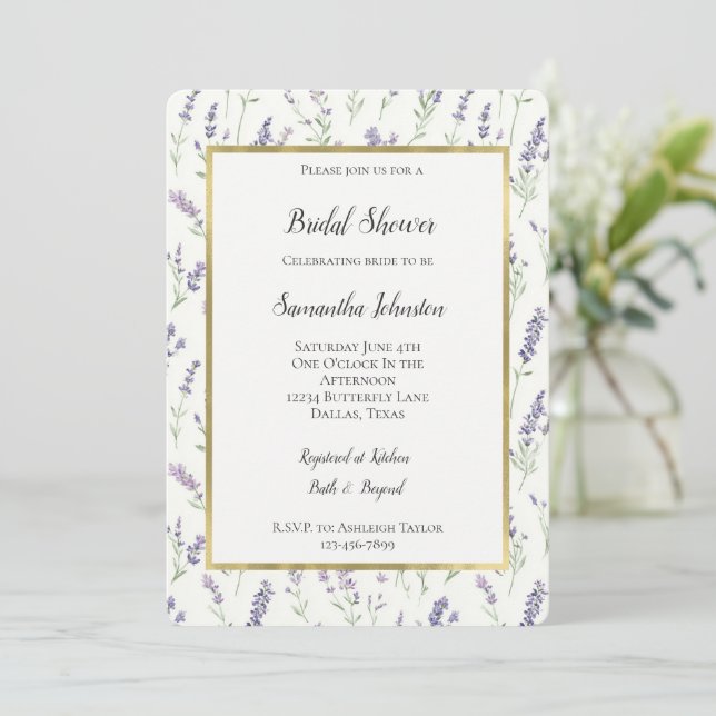 Invitación Pretty Lavender White Flowers Bridal Shower (Anverso de pie)