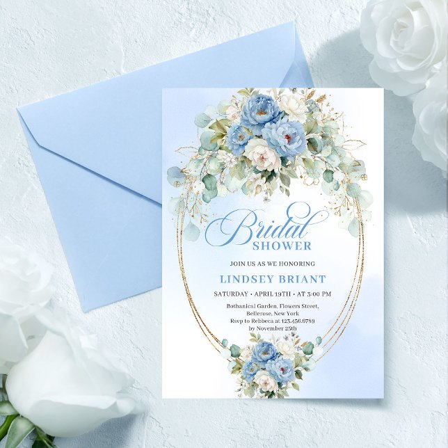 Invitación Pretty Light Blue Peony Eucalyptus Bridal Shower (Pretty Light Blue Peony Eucalyptus Bridal Shower)