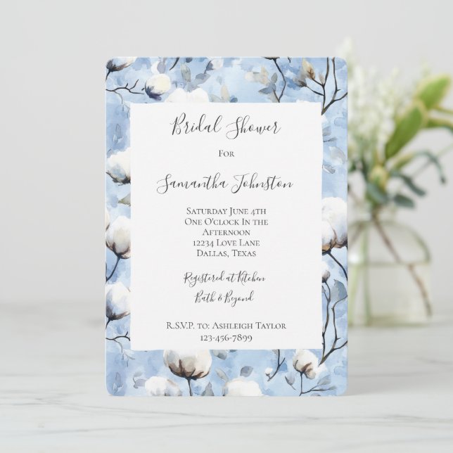 Invitación Pretty Light Blue White Floral Bridal Shower (Anverso de pie)