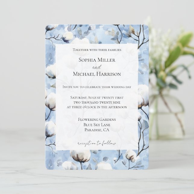 Invitación Pretty Light Blue White Floral Wedding (Anverso de pie)