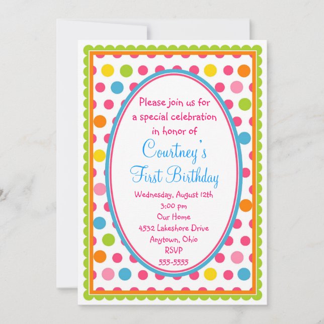 Invitación Pretty Little Polka Dots 1st Birthday Invitations (Anverso)