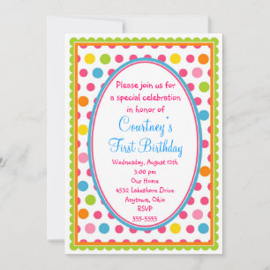 Invitación Pretty Little Polka Dots 1st Birthday Invitations
