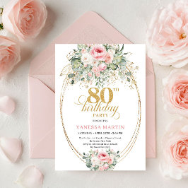 Invitación Pretty Minimal Blush Floral 80th Birthday Invite