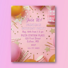 Invitación Pretty n Pink! Custom Birthday Party Invitation