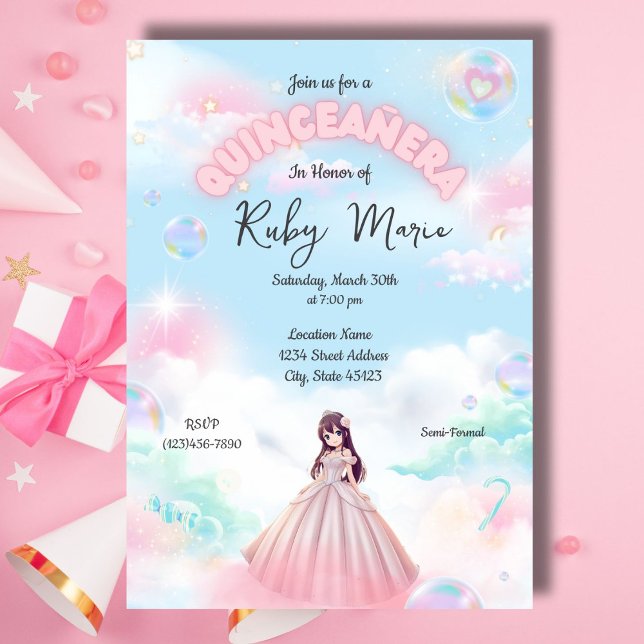 Invitación Pretty Pastel Anime Girl Quinceanera Invitation (Subido por el creador)