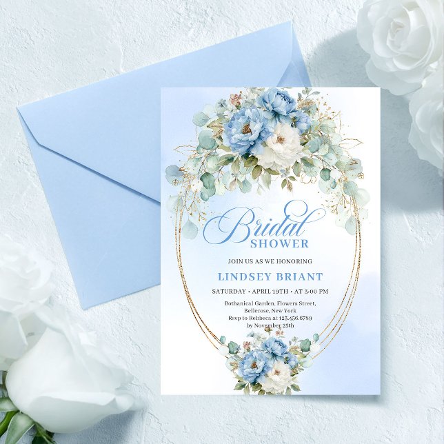 Invitación Pretty Pastel Blue Peony Gold Bridal Shower Invite (Pretty Pastel Blue Peony Gold Bridal Shower Invite

)