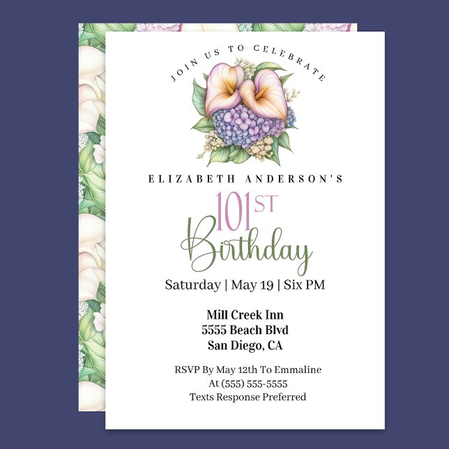 Invitación Pretty Pastel Calla Lily 101st Birthday (Subido por el creador)