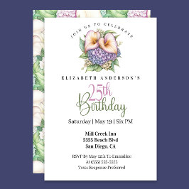 Invitación Pretty Pastel Calla Lily 25th Birthday