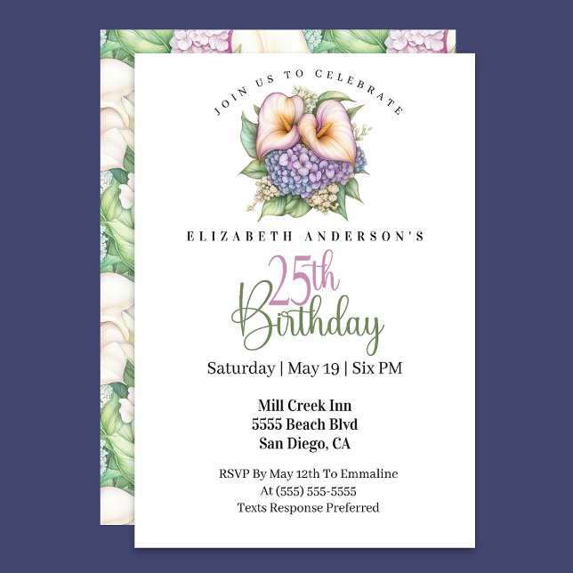 Invitación Pretty Pastel Calla Lily 25th Birthday (Subido por el creador)