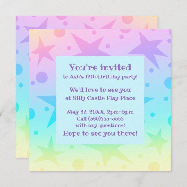 Invitación Pretty Pastel Stars And Dots Gradient (Anverso / Reverso)