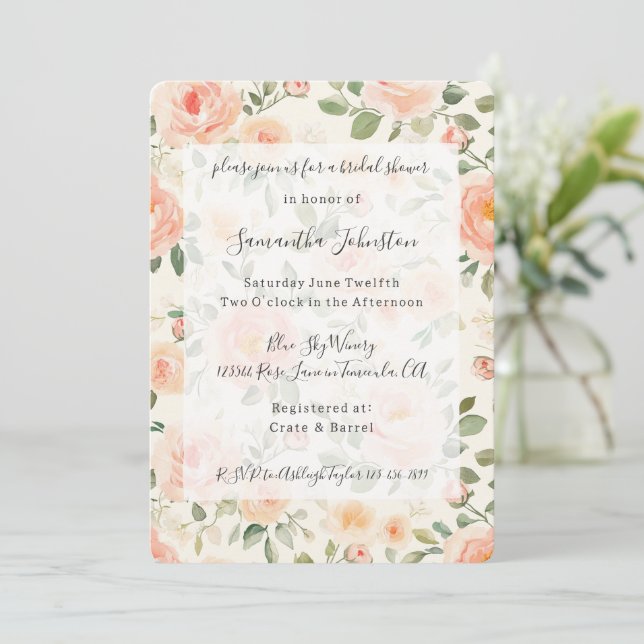 Invitación Pretty Peach Floral Bridal Shower (Anverso de pie)