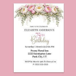 Invitación Pretty Pink and White Peony 75th Birthday